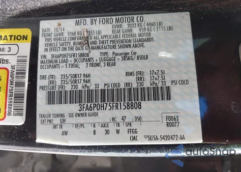 2015 Ford Fusion Se z USA, uszkodzony, nr VIN 3FA6P0H75FR158808